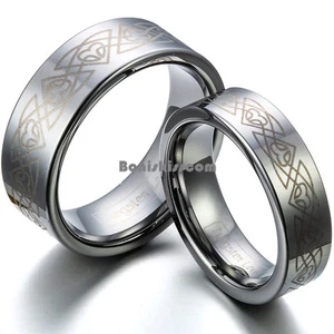 6mm / 8mm Laser Celtic Heart Engraved Tungsten Ring High Polish Wedding Band - Picture 1 of 8