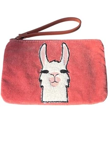 Old Navy Llama Corduroy Wristlet Dusty Rose Zip Closure Inside Slip Pockets NWOT - Picture 1 of 5