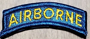 US Army Special AIRBORNE Tab Arc Rocker SSI Patch COLOR DRESS Teal & Gold VTG - Picture 1 of 3
