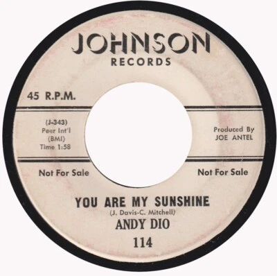 ANDY DIO “You Are My Sunshine” JOHNSON (1962) - Image 1 of 2