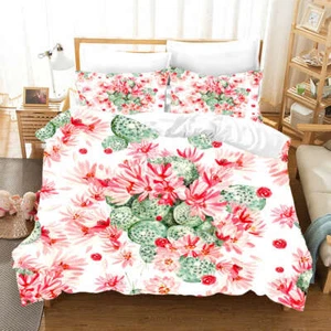 Pink Leaves Cactus 3D Print Duvet Quilt Doona Covers Pillow Case Bedding Sets - Imagen 1 de 5