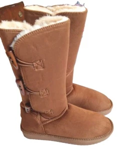 CAMEL CROWN 12” Tall Mid Calf Winter Boots Women 7.5 Faux Fur Snow Boot 3-Button - Picture 1 of 11