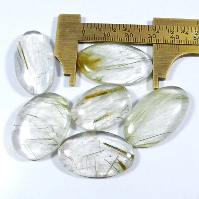 Multi Golden Rutile Quartz Crystal Gemstone 6 Pcs Lot Natural Cabochon #11183 - Image 1 of 4