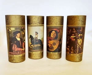 Vintage Jim Beam Set 4 Highball Whiskey Bar Glasses Gold "Four Old Masters" 6" - Picture 1 of 8