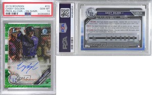 2019 Bowman Chrome Prospect Green Shimmer Refractor /99 Casey Golden PSA 10 Auto