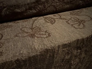 Taft Kunstseide Stoff, Meterware - Blumenstickerei - braun - Bild 1 von 3