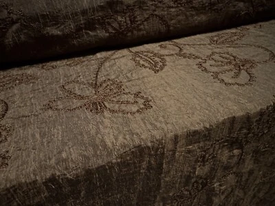 Taft Kunstseide Stoff, Meterware - Blumenstickerei - braun - Bild 1 von 3