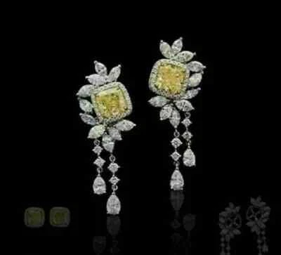 Lab Created Citrine 2Ct Cushion Cut Drop Dangle Earrings 14K White Gold Plated - Image 1 of 4