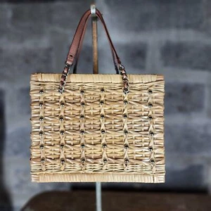 KATE SPADE brown wicker rattan double handle structured bag purse - Picture 1 of 11