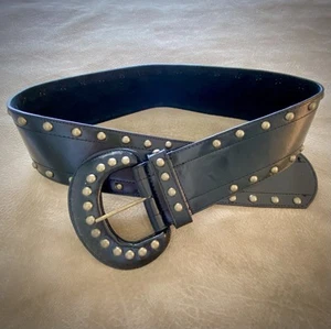 Lake Shore Drive Matte Black Genuine Leather Studded Wide Waist Belt SZ L - Picture 1 of 6