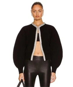Alexander Wang Crystal Rhine stone Tubular Trim Cropped Cardigan Sweater Size S - Picture 1 of 8