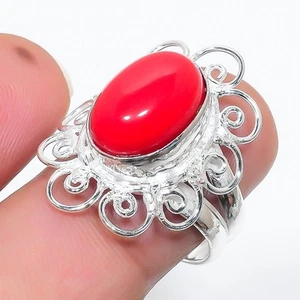 Red Coral Gemstone 925 Sterling Silver Jewelry All Size Ring For Gift - Picture 1 of 1