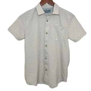 Eddie Bauer Boys Size L (14) Beige Print Short Sleeve Collared Button Up Shirt - Picture 1 of 8
