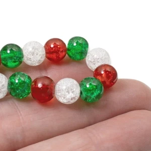 DIY Christmas Crackle Glass Beads 48-Pack Holiday Jewelry Making Red Green Set - Picture 1 of 9