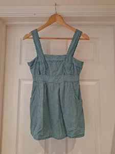 TOPSHOP Blouse Turquoise Blue Check Summer Top With Pockets Vintage UK Size 10 - Picture 1 of 8
