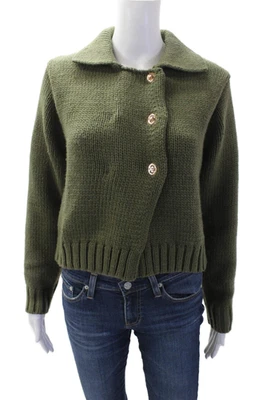 Cárdigan suéter verde con cuello delantero con cierre giratorio con botones para mujer de Zara talla pequeña Foto 1 de 4