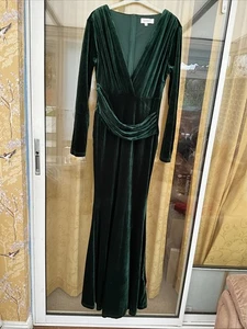 Feeniesty Surplice Neck Mermaid Hem Velvet Formal Dress large dark green BOX P6 - Bild 1 von 4