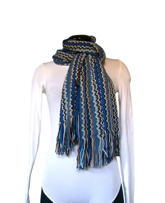 Bufanda Missoni, patrón clásico chevron, multi/azul grande 70"x30" nueva con etiquetas Foto 1 de 4