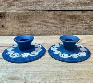 1970s Wedgwood Jasperware, Blue Banquet Candlestick Holders, Made in England - Picture 1 of 6