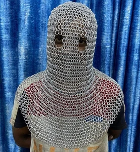 Chianmail Coif Cavaliere Medievale occhio aperto battaglia pronto rinascimento cotta a catena cappuccio - Foto 1 di 10