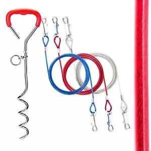 Corbata para perro - Cable de 1,8 m pies y juego de estacas de 18" Correa de alambre de acero Estaca exterior - Imagen 1 de 16