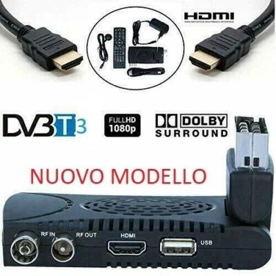 DECODER MINI DIGITALE TERRESTRE DVB-T3 180°USB HDMI PRESA SCART HD-333 H.265 - Immagine 1 di 3
