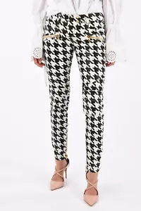 BALMAIN HOUNDSTOOTH PRINT WAXED SLIM FIT STRETCH TROUSERS-36 - Picture 1 of 13