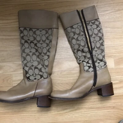 Botas de Montar De Colección Serie COACH Hasta la Rodilla CAROLE G1 Estilo Monograma Talla 8.5 B Foto 1 de 4