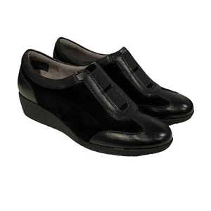 Clarks Artisan Shoes Womens 6 Black Petula Viola Suede Leather Slip On Oxford - Picture 1 of 10