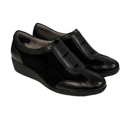 Scarpe Clarks Artisan donna 6 nere Petula Viola pelle scamosciata slip on Oxford