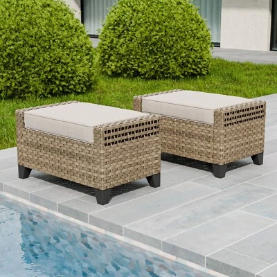 EAGLE PEAK 2 Piece Wicker Outdoor Ottoman with Removable Cushions - Image 1 of 4