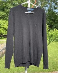 Suéter Polo Ralph Lauren Performance 100 % cachemir negro cuello en V para hombre L - Imagen 1 de 8