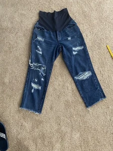 EUC Old Navy Maternity Slouchy Straight Jeans 8 Full Panel Distressed Size 10 L - Picture 1 of 10