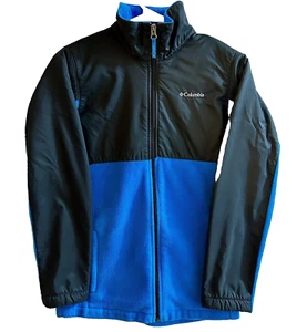 Columbia Fleece Jacket Boys Large 14/15 Blue Black Colorblock Sweater Full Zip - Picture 1 of 12