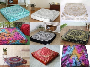 10 Pc Lot of Square Floor Cushion Cover Handmade Mandala Boho Pillow Case Throw - Picture 1 of 11