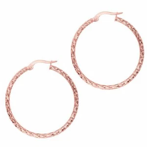 1 1/4" Round Diamond Cut Hoop Earrings Real 14K Pink Rose Gold 1.8gr - Picture 1 of 2