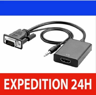 Adaptateur VGA vers HDMI Audio 1080P VGA Mâle vers HDMI Femelle avec cable Audio