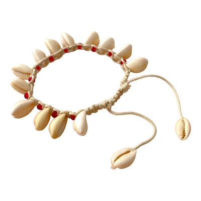 Pulsera concha de vaquero natural con cuentas cáñamo macramé playa surfista patinador accesorio Foto 1 de 3