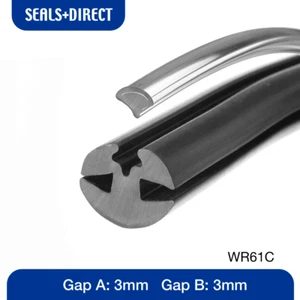 Car Boat Caravan Window Rubber Seal - WR61C with Chrome Filler Strip 3mm x 3mm - Picture 1 of 3