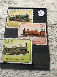 3 Guinea Equatorial Postage Stamps on stock card - Trains - V. Good - lot 531 - Picture 1 of 1
