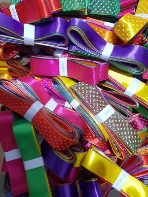 10 x 1 Metre SATIN & ORGANZA Mixed Ribbon Bundle Easter Xmas Wedding B'day Tying - Image 1 of 3