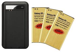 4350mAh High-Capacity Gold Battery / Charger for Samsung Galaxy S 5 i9600 G900A