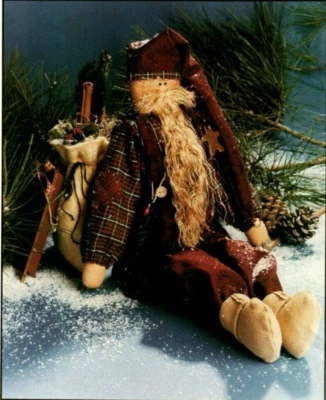 Old Fashioned Christmas Santa with Sled Stuffed Vintage Primitive Doll Pattern - Image 1 of 2