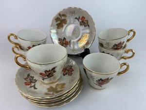 Vintage Sterling China 12 Piece Set Lusterware Japan Demitasse Gold Orange Brown - Picture 1 of 9