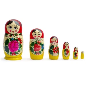 Set of 6 Wooden Dolls Nesting Dolls Semenov Matryoshka 5.75 Inches - Picture 1 of 3