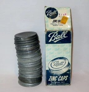 Vintage Box of 12 Zinc Ball Porcelain Lined Canning Fruit Jar Lid Caps - Picture 1 of 7