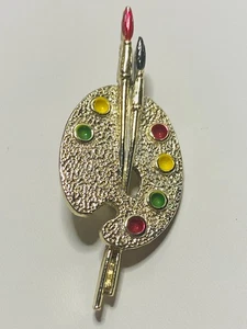 GERRYS Signed Brooch Pin Artist Palette Art Painting Paint Silver Tone Enamel - Picture 1 of 8