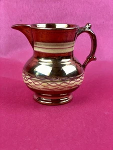 Antique Copper Luster Lusterware Ceramic Creamer Banded Decoration - Picture 1 of 18