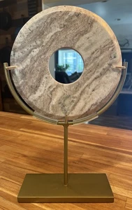 Marble Disc on Stand Modern Decorative Object 14” T Threshold Studio McGee - Picture 1 of 8