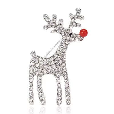 水钻圣诞鹿胸针银色动物胸针,节日冬季珠宝礼品 — 第 1/4 张图片
